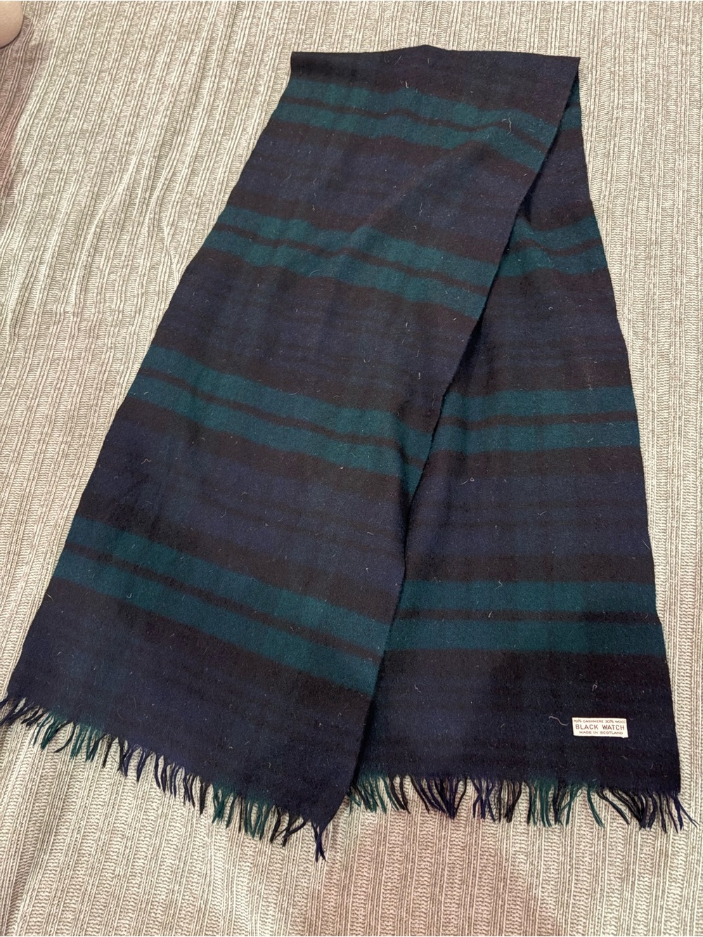 Striped Wool & Cashmere Scarf in Navy & Dark Green - Style